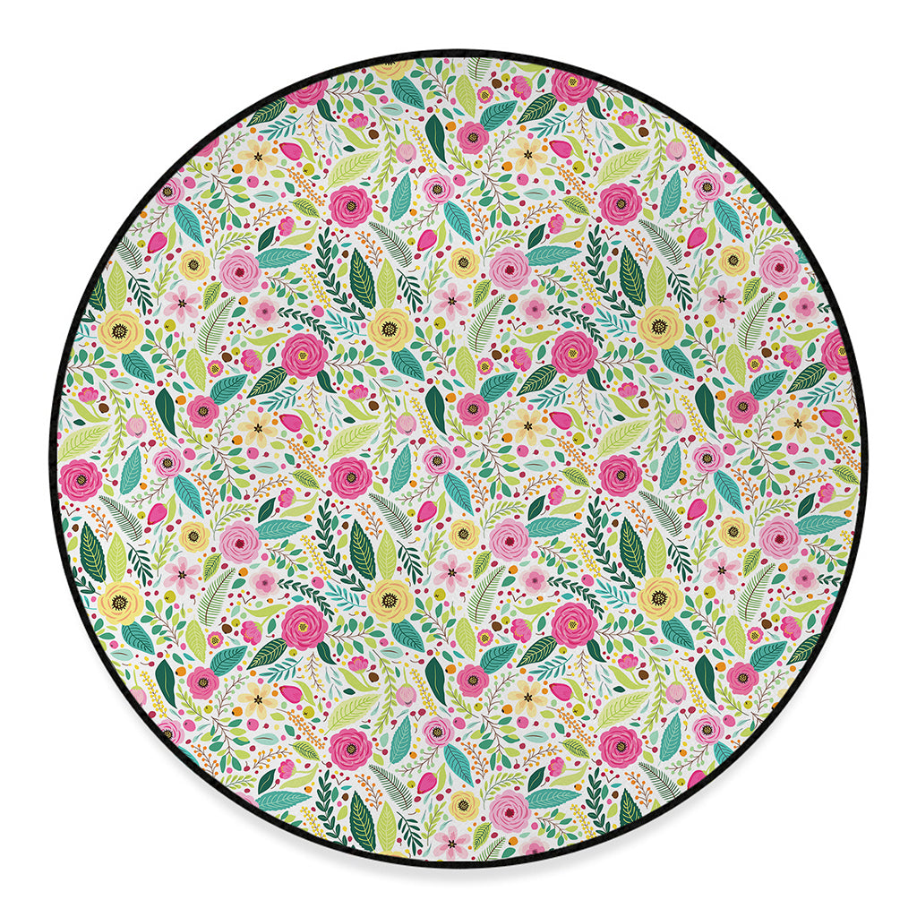 Girly Spring Flower Pattern Print Round Floor Mat