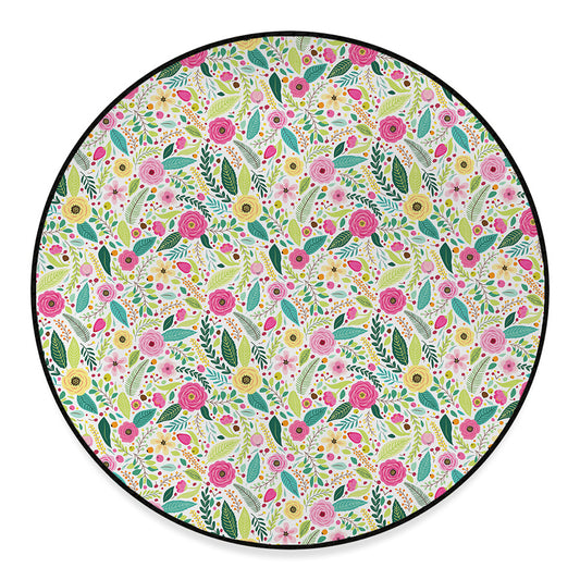 Girly Spring Flower Pattern Print Round Floor Mat