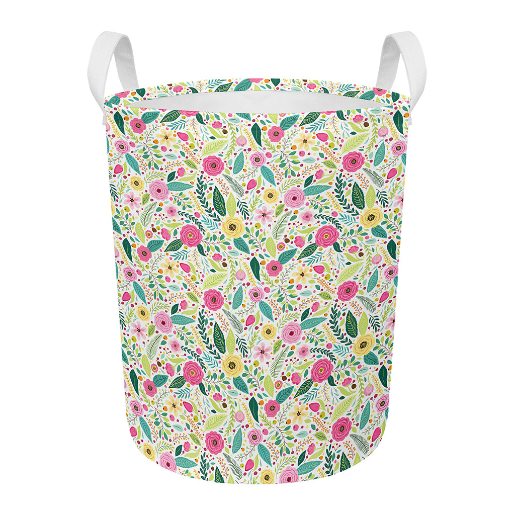 Girly Spring Flower Pattern Print Round Laundry Basket