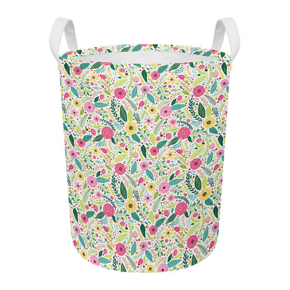 Girly Spring Flower Pattern Print Round Laundry Basket