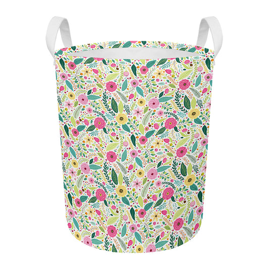Girly Spring Flower Pattern Print Round Laundry Basket
