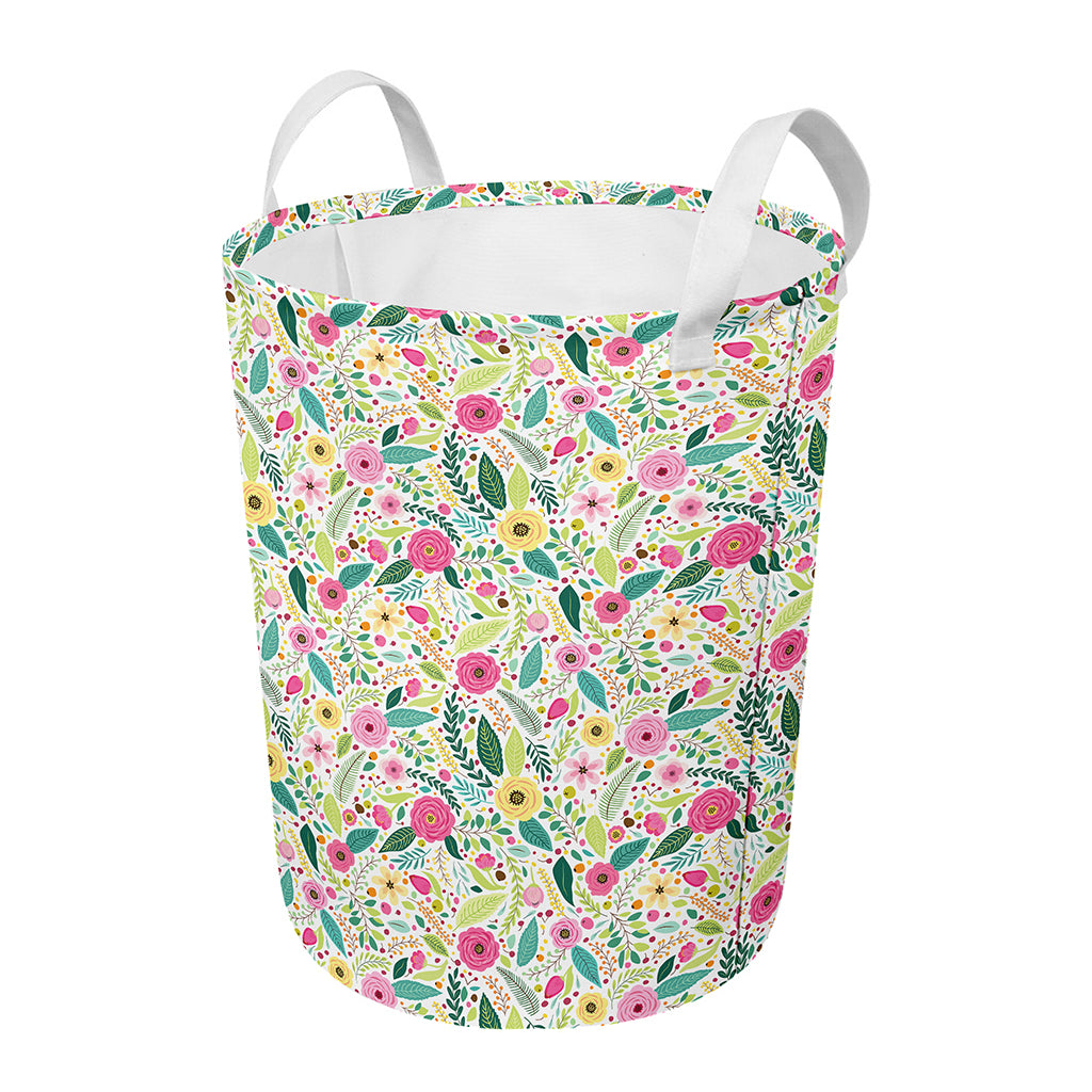 Girly Spring Flower Pattern Print Round Laundry Basket