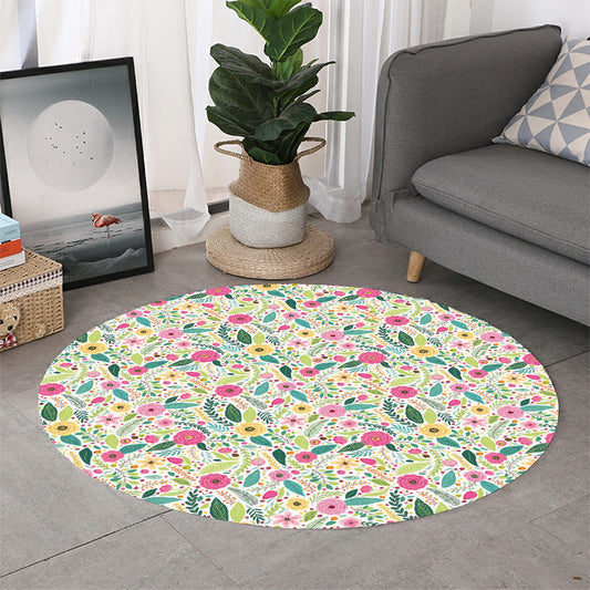 Girly Spring Flower Pattern Print Round Rug
