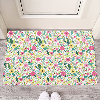 Girly Spring Flower Pattern Print Rubber Doormat
