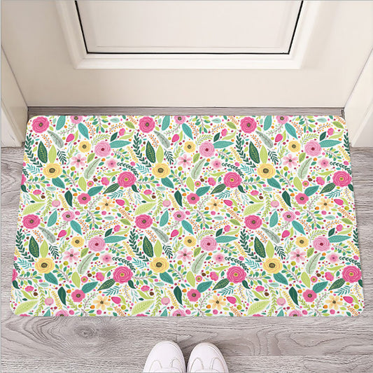 Girly Spring Flower Pattern Print Rubber Doormat