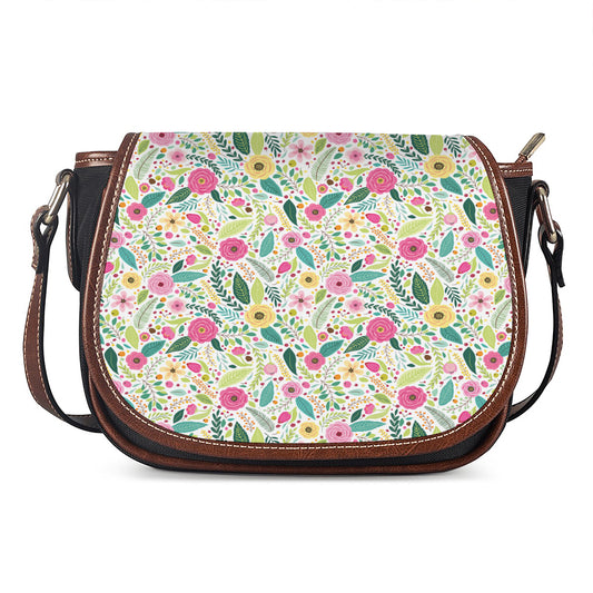 Girly Spring Flower Pattern Print Saddle Bag
