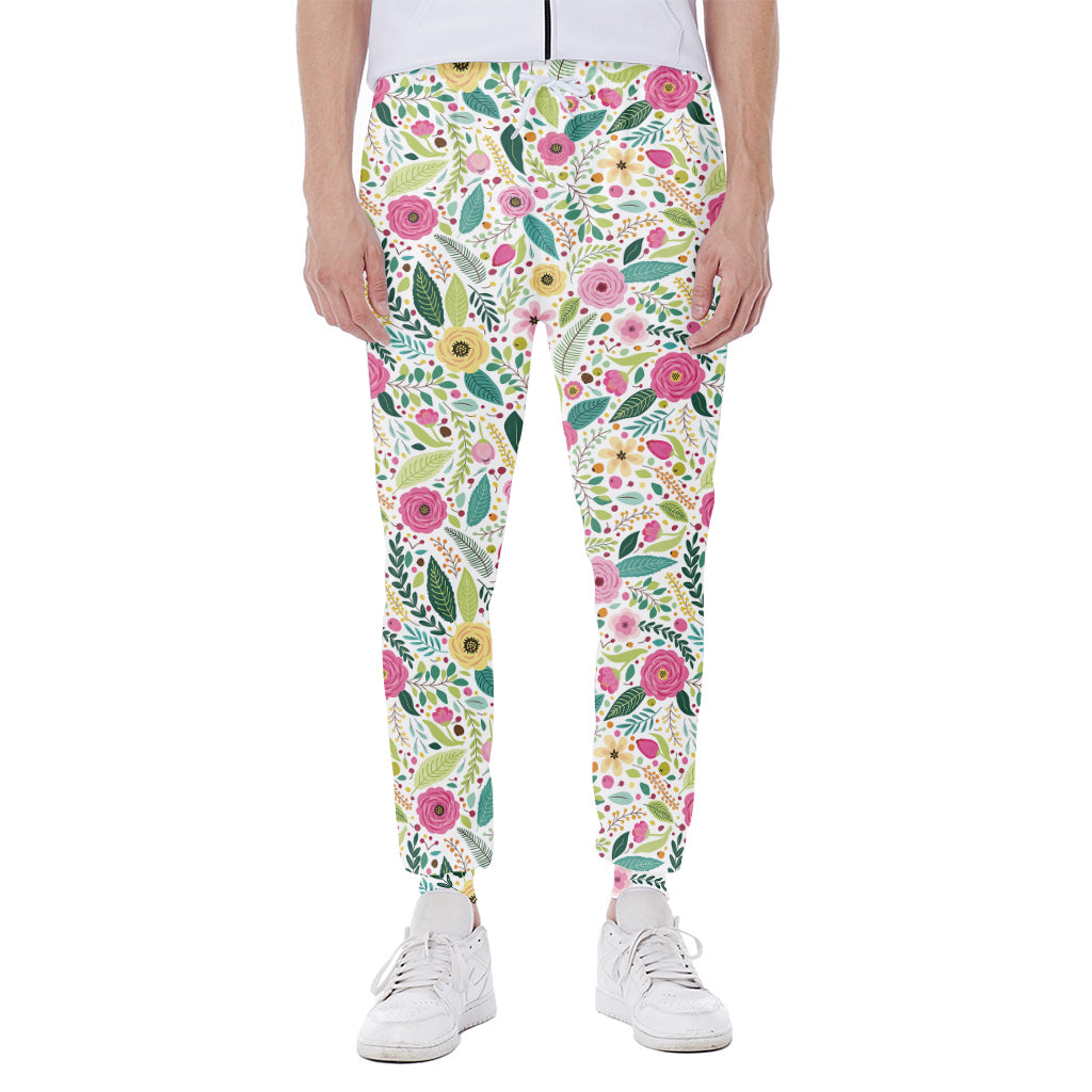 Girly Spring Flower Pattern Print Scuba Joggers