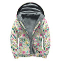 Girly Spring Flower Pattern Print Sherpa Lined Zip Up Hoodie