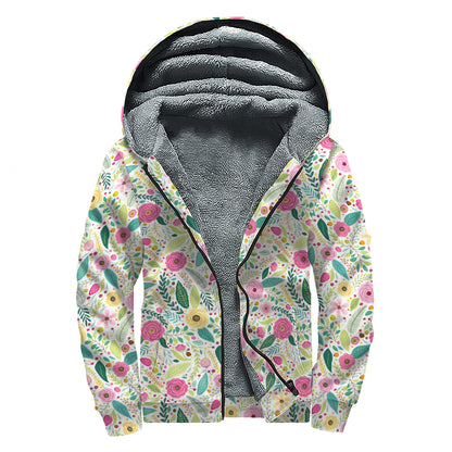 Girly Spring Flower Pattern Print Sherpa Lined Zip Up Hoodie