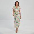 Girly Spring Flower Pattern Print Short Sleeve Maxi Dress