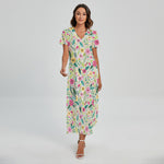 Girly Spring Flower Pattern Print Short Sleeve Maxi Dress