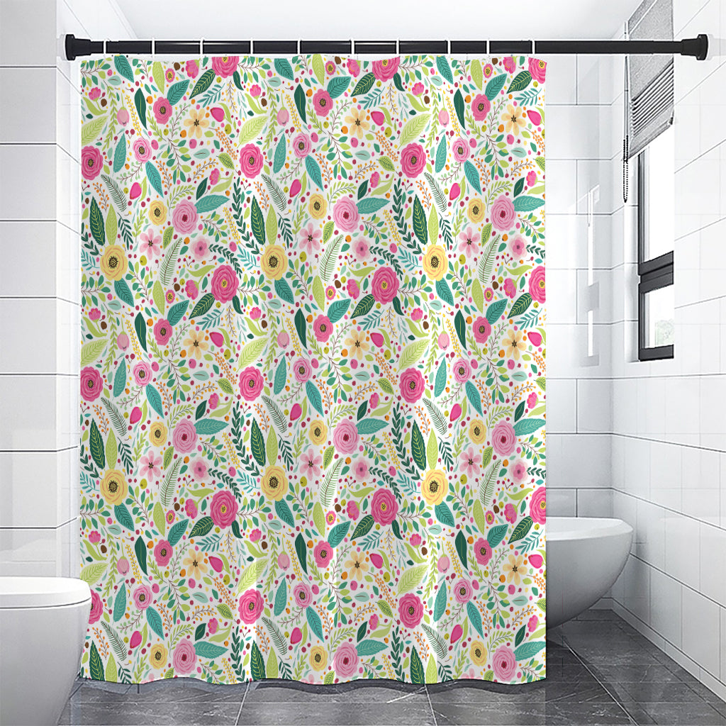 Girly Spring Flower Pattern Print Shower Curtain