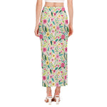 Girly Spring Flower Pattern Print Side Slit Maxi Skirt