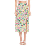 Girly Spring Flower Pattern Print Side Slit Midi Skirt