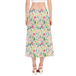 Girly Spring Flower Pattern Print Side Slit Midi Skirt