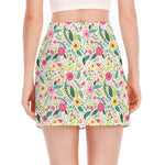 Girly Spring Flower Pattern Print Side Slit Mini Skirt