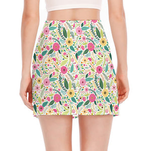 Girly Spring Flower Pattern Print Side Slit Mini Skirt