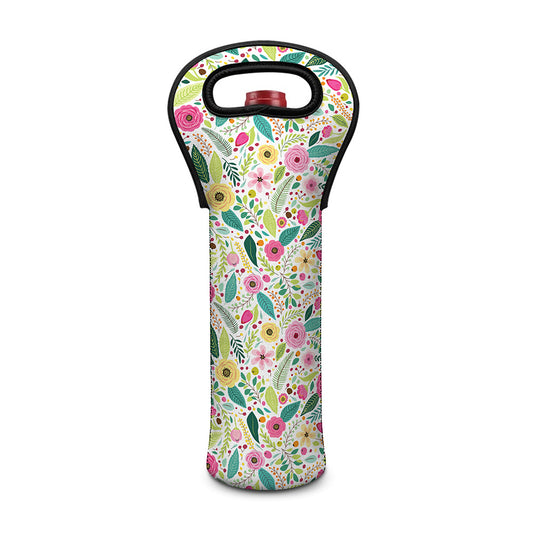 Girly Spring Flower Pattern Print Single Neoprene Wine Tote