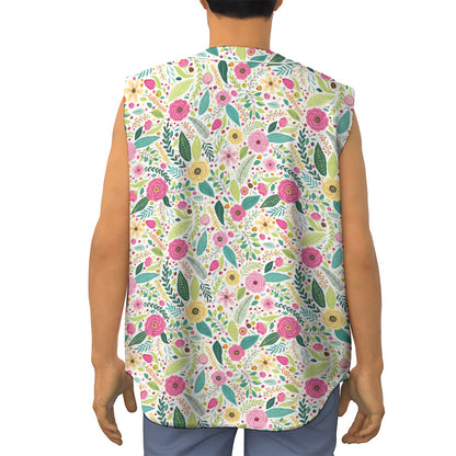 Girly Spring Flower Pattern Print Sleeveless Baseball Jersey