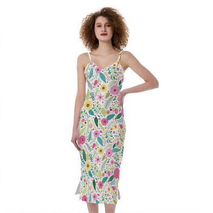 Girly Spring Flower Pattern Print Slim Fit Midi Cami Dress