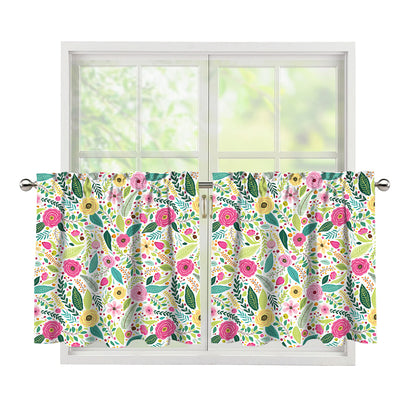 Girly Spring Flower Pattern Print Tier Curtains