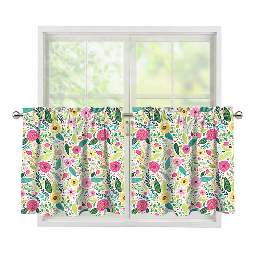 Girly Spring Flower Pattern Print Tier Curtains