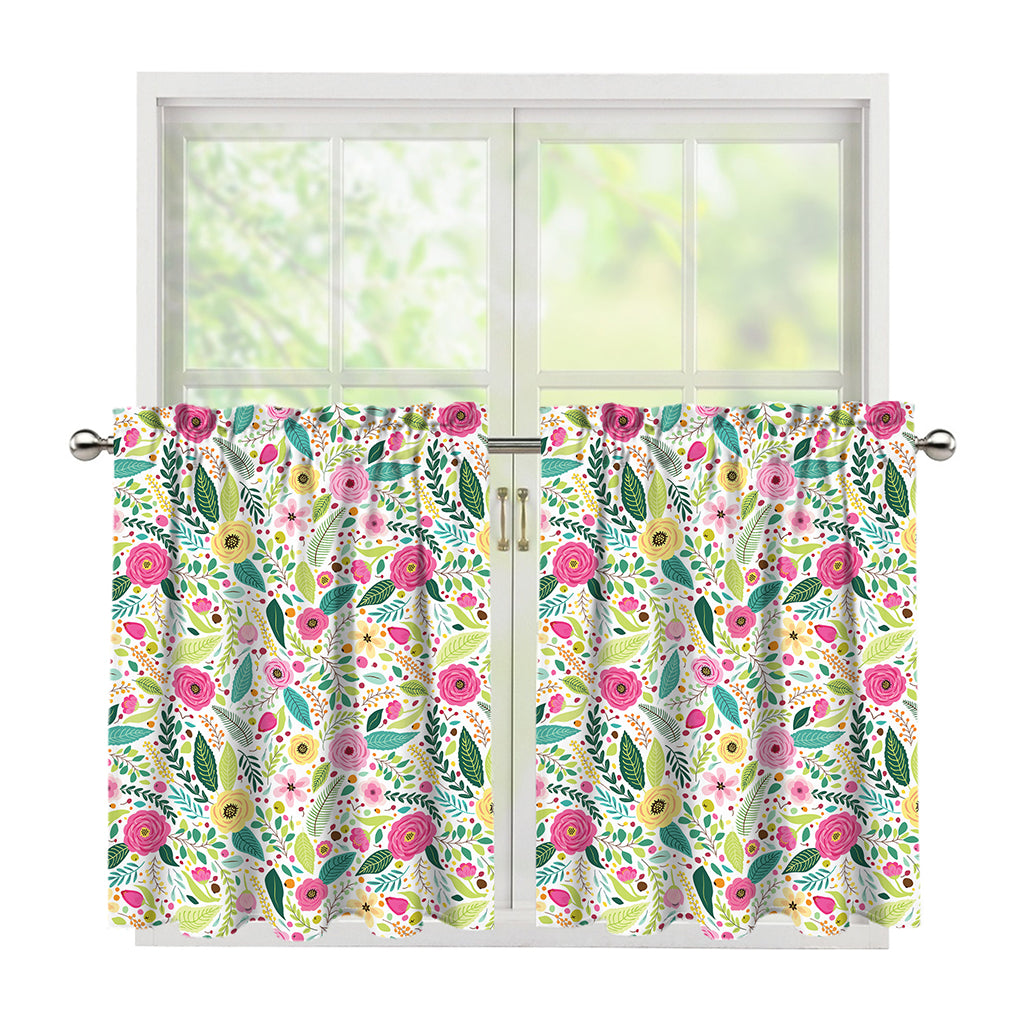 Girly Spring Flower Pattern Print Tier Curtains