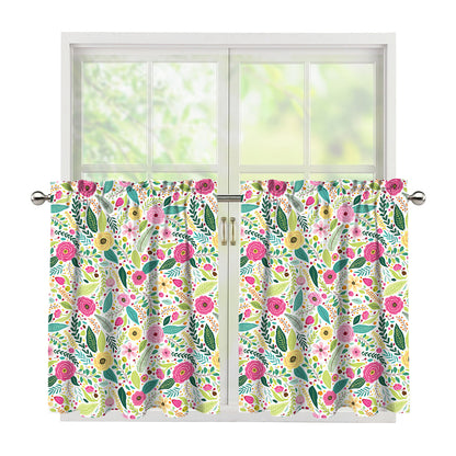 Girly Spring Flower Pattern Print Tier Curtains