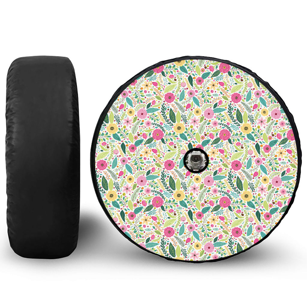 Girly Spring Flower Pattern Print Tire Cover With Camera Hole