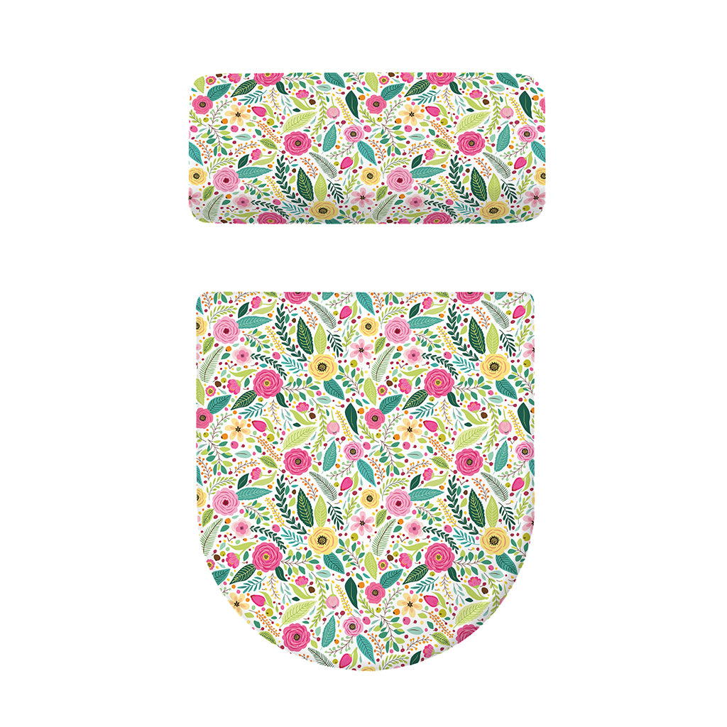 Girly Spring Flower Pattern Print Toilet Lid And Tank Cover Set