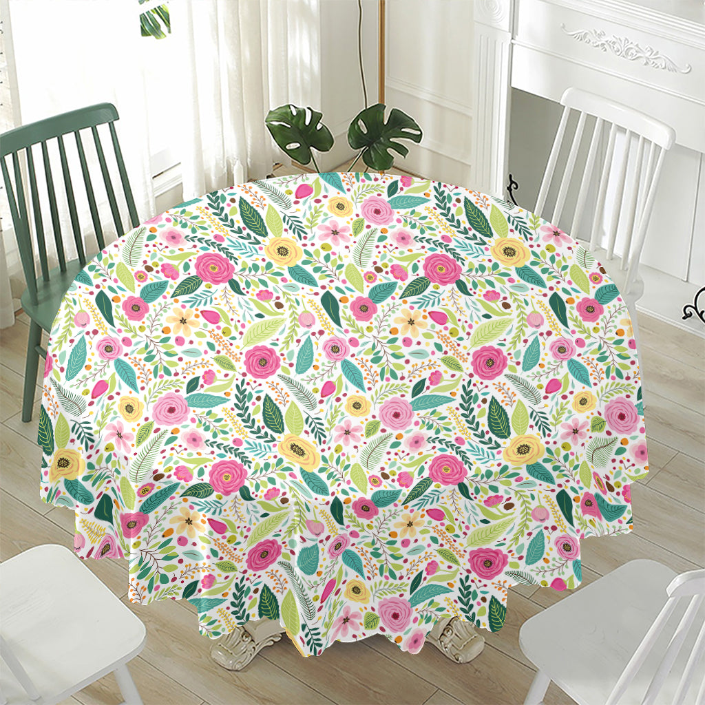 Girly Spring Flower Pattern Print Waterproof Round Tablecloth