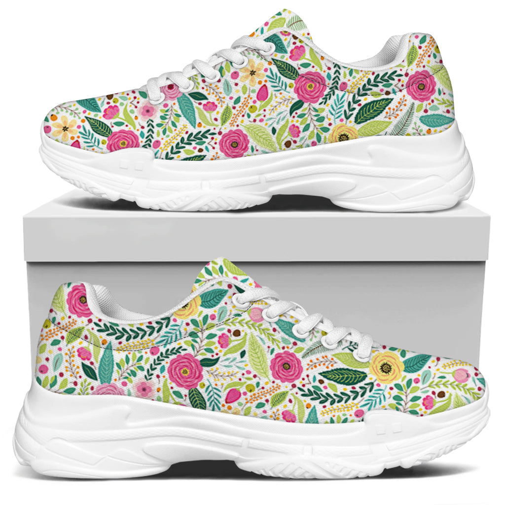 Girly Spring Flower Pattern Print White Chunky Shoes