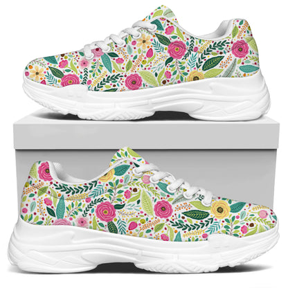 Girly Spring Flower Pattern Print White Chunky Shoes