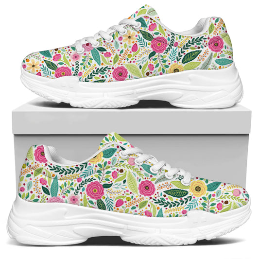 Girly Spring Flower Pattern Print White Chunky Shoes