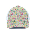 Girly Spring Flower Pattern Print White Mesh Trucker Hat