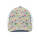 Girly Spring Flower Pattern Print White Mesh Trucker Cap