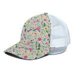 Girly Spring Flower Pattern Print White Mesh Trucker Cap