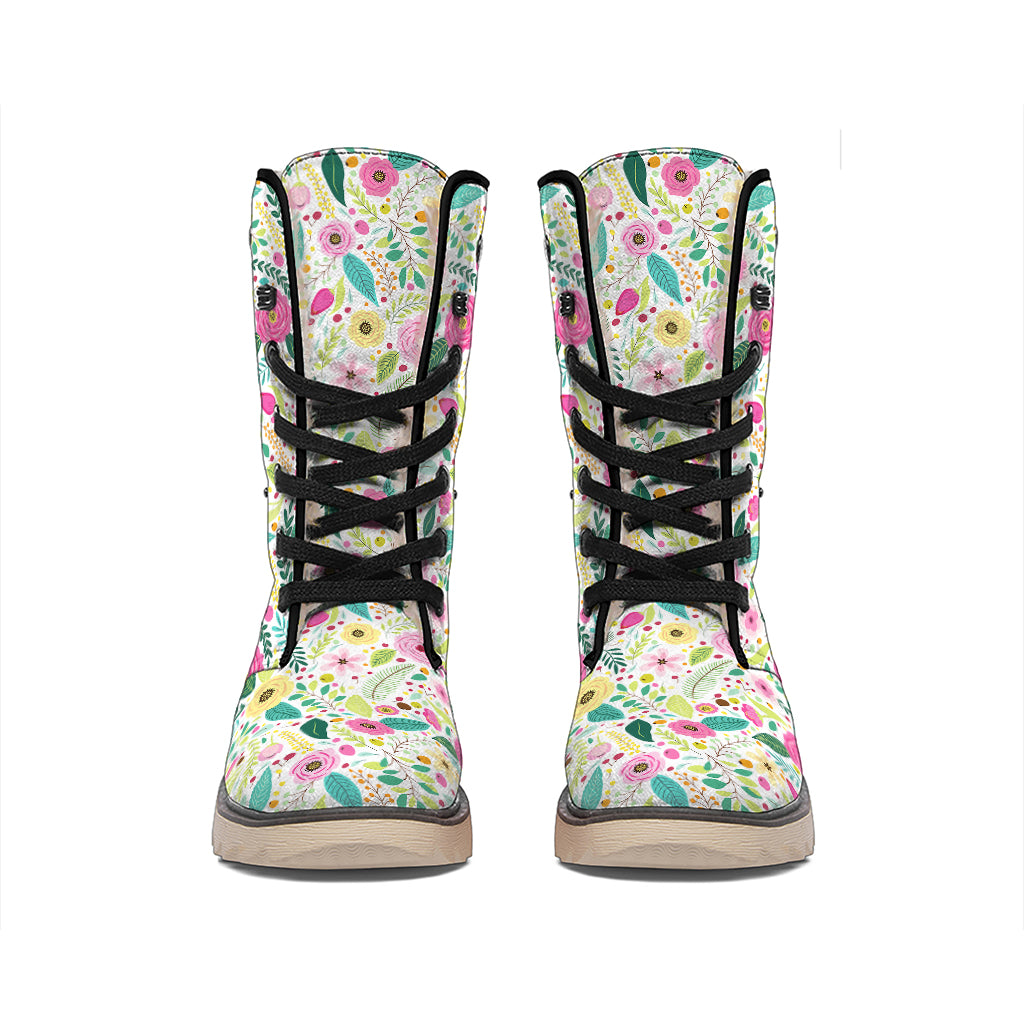 Girly Spring Flower Pattern Print Winter Boots