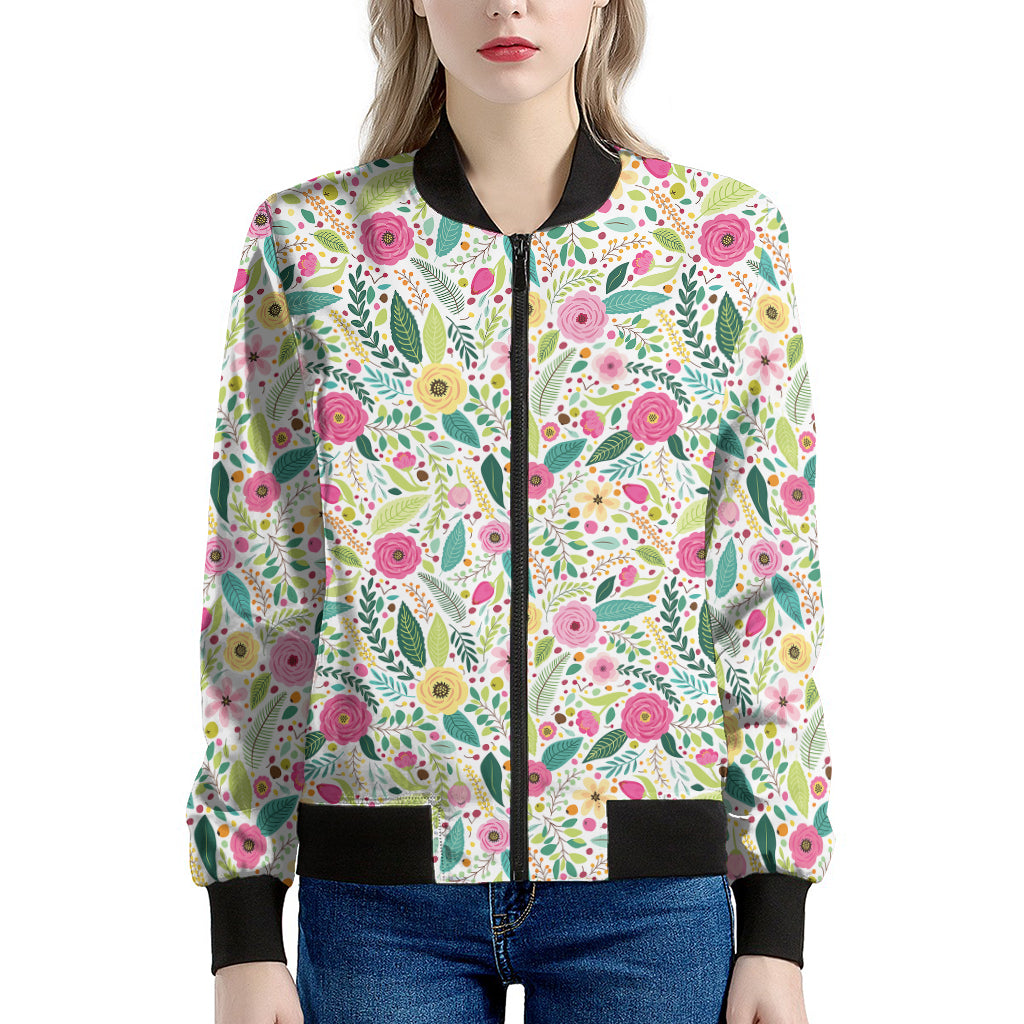 Girly Spring Flower Pattern Print Women's Bomber Jacket
