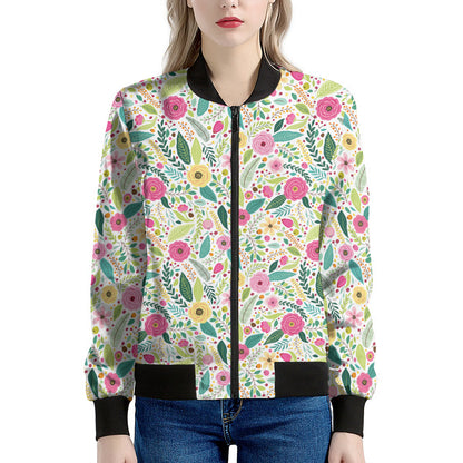 Girly Spring Flower Pattern Print Women's Bomber Jacket