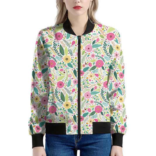 Girly Spring Flower Pattern Print Women's Bomber Jacket
