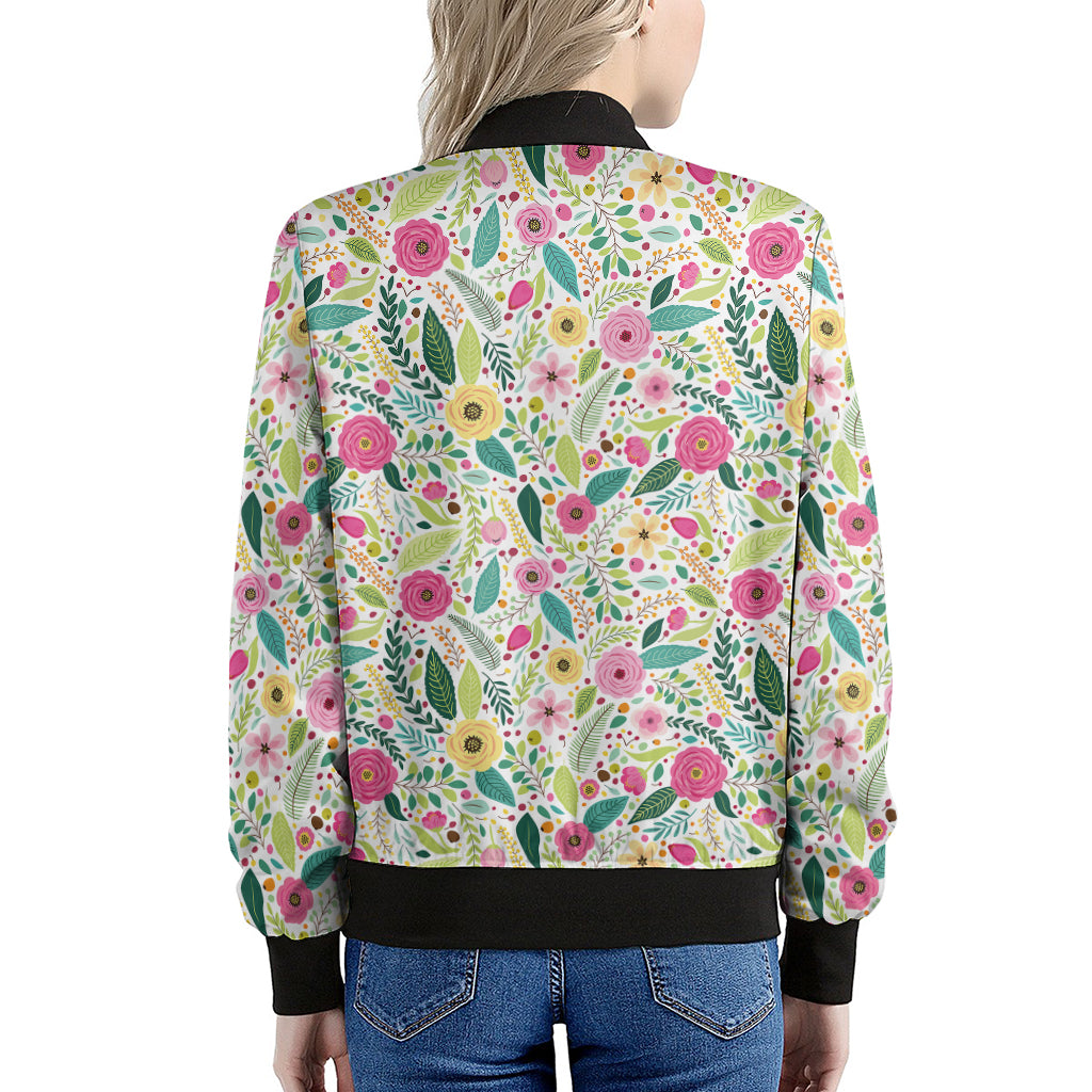 Girly Spring Flower Pattern Print Women's Bomber Jacket