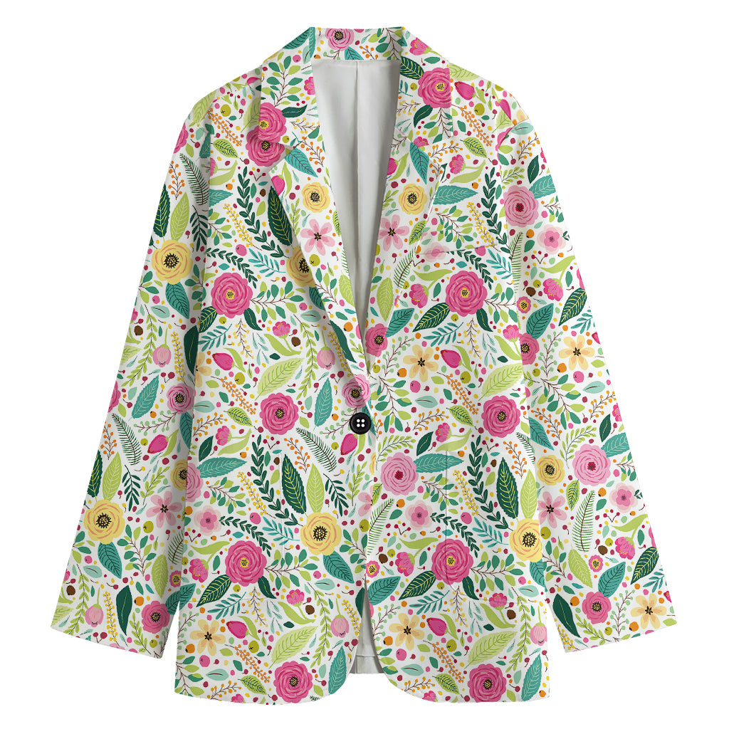 Girly Spring Flower Pattern Print Women's Cotton Blazer
