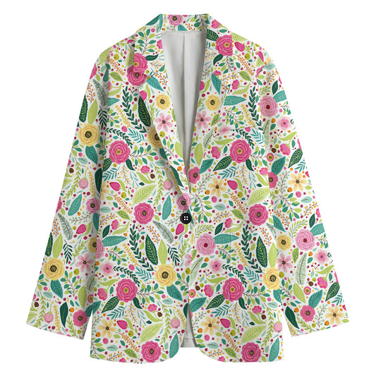 Girly Spring Flower Pattern Print Women's Cotton Blazer
