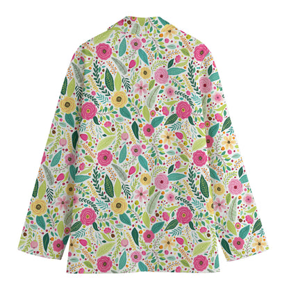 Girly Spring Flower Pattern Print Women's Cotton Blazer