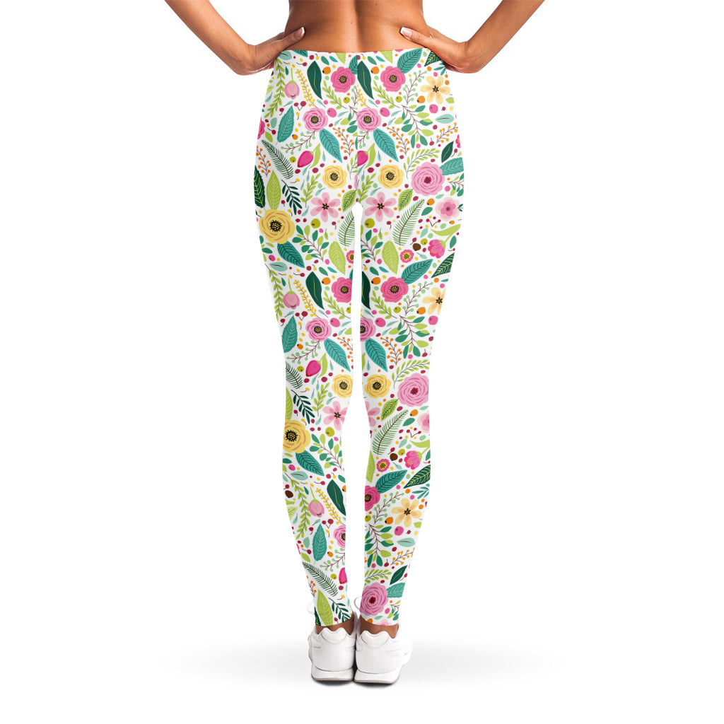 Girly Spring Flower Pattern Print Women's Leggings
