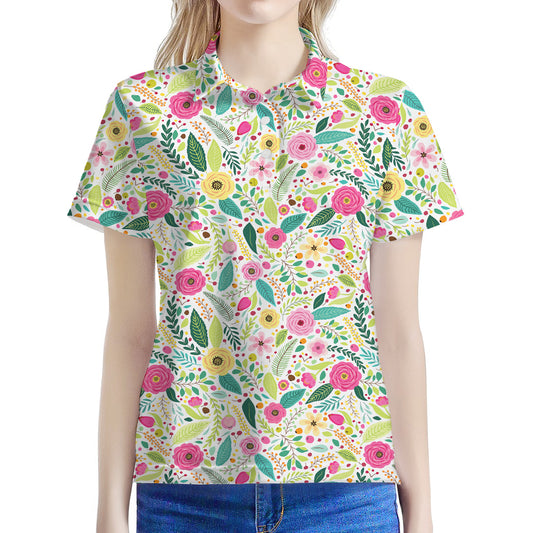 Girly Spring Flower Pattern Print Women's Polo Shirt