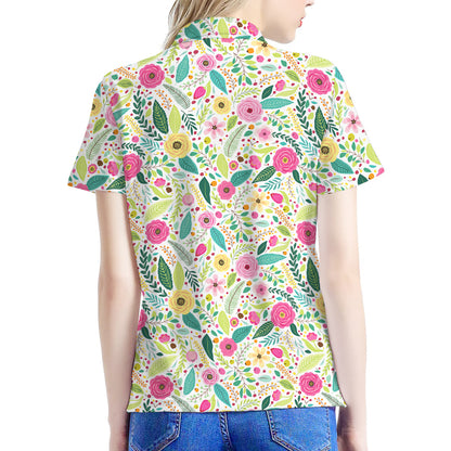 Girly Spring Flower Pattern Print Women's Polo Shirt