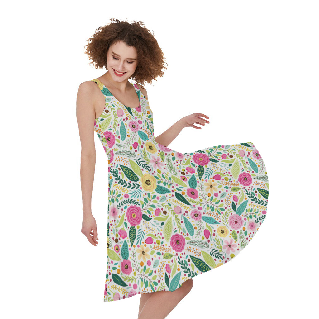 Girly Spring Flower Pattern Print Women's Sleeveless Dress