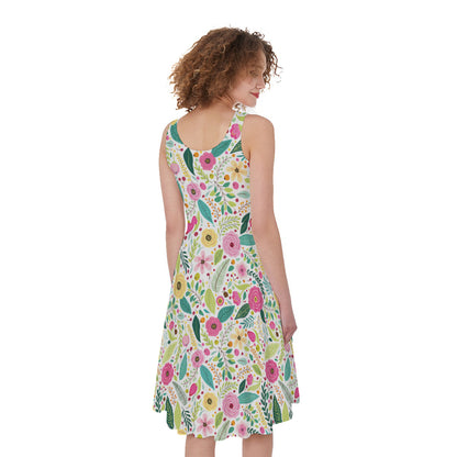 Girly Spring Flower Pattern Print Women's Sleeveless Dress